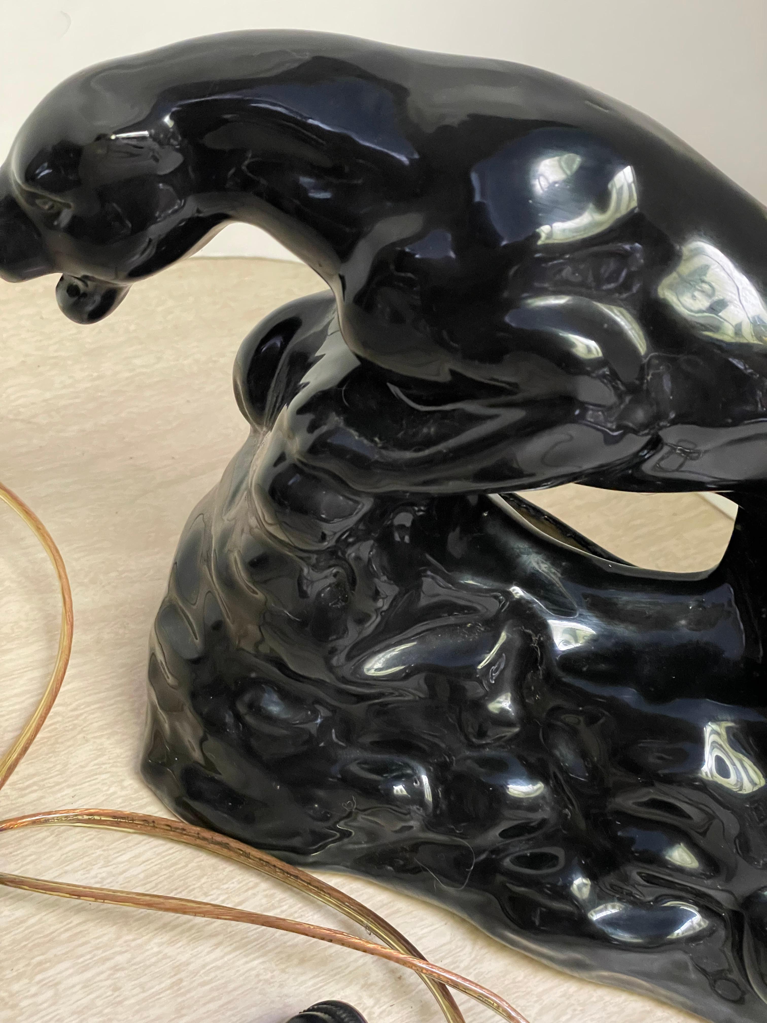 Panthère noire Chat en céramique Lampe de bureau TV du milieu du siècle en vente 7