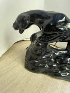 Black Panther Cat Ceramic Back Light Mid Century Desk TV Lamp