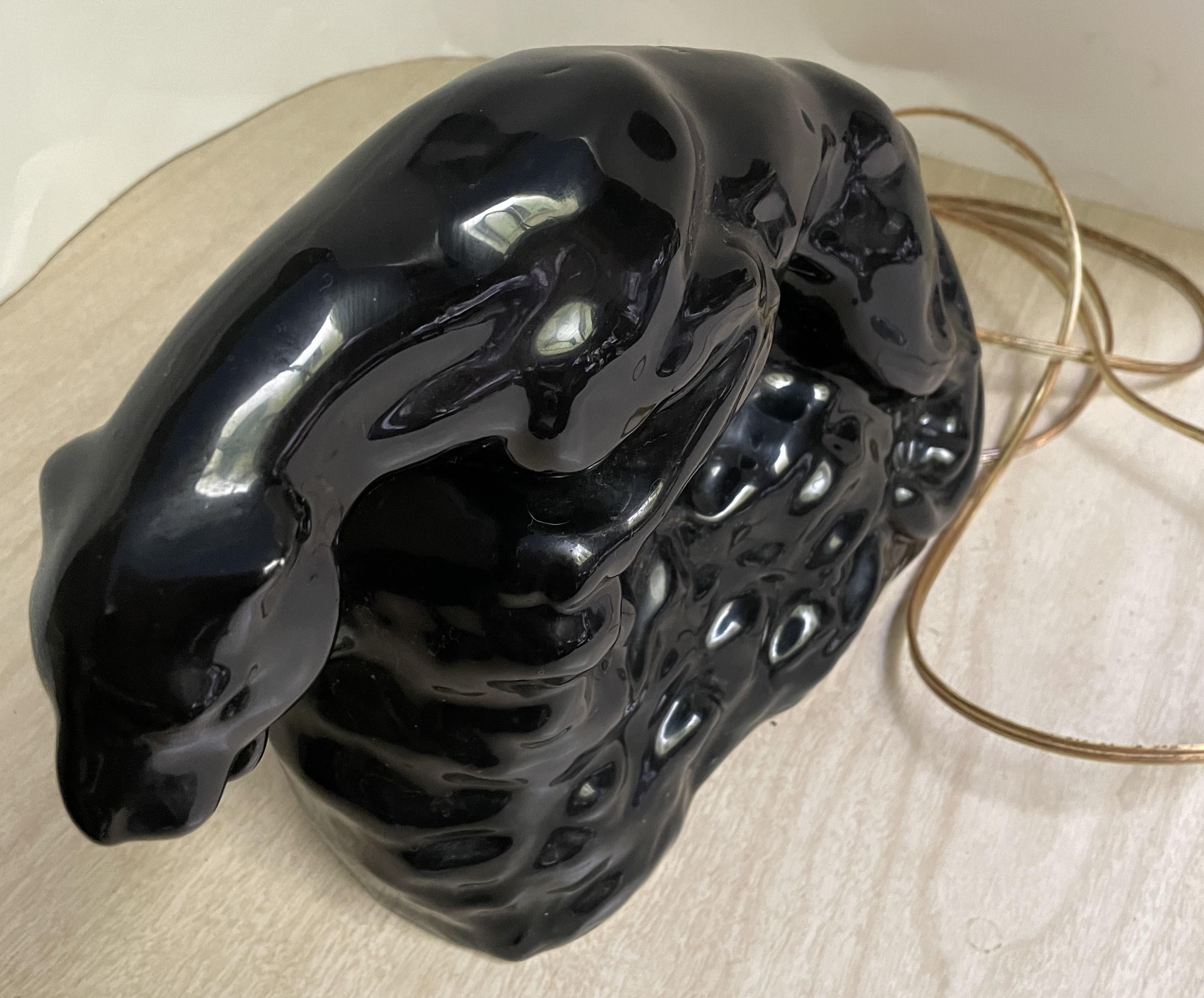 Panthère noire Chat en céramique Lampe de bureau TV du milieu du siècle en vente 2