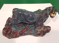 Black Panther Ceramic Sculpture by Italian Artist Bernardino Palazzi