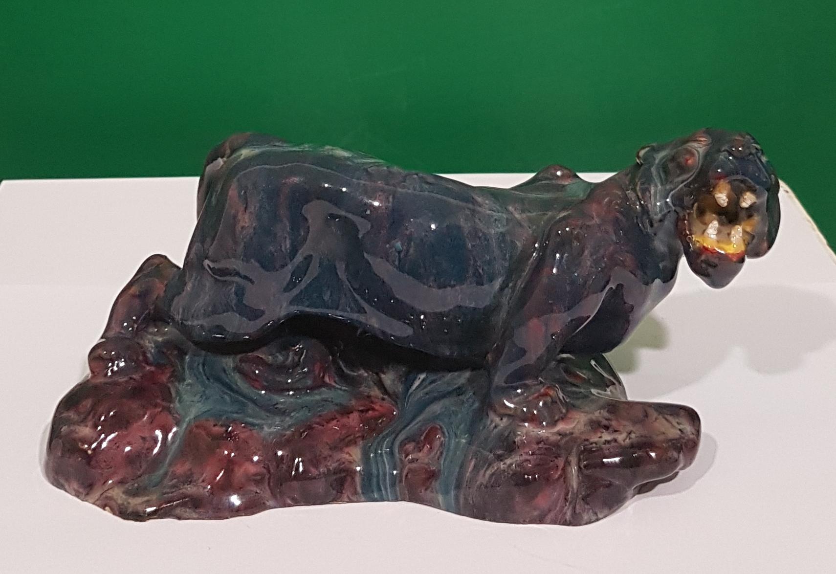 Black Panther Ceramic Sculpture by Italian Artist Bernardino Palazzi In Excellent Condition For Sale In Roma, IT