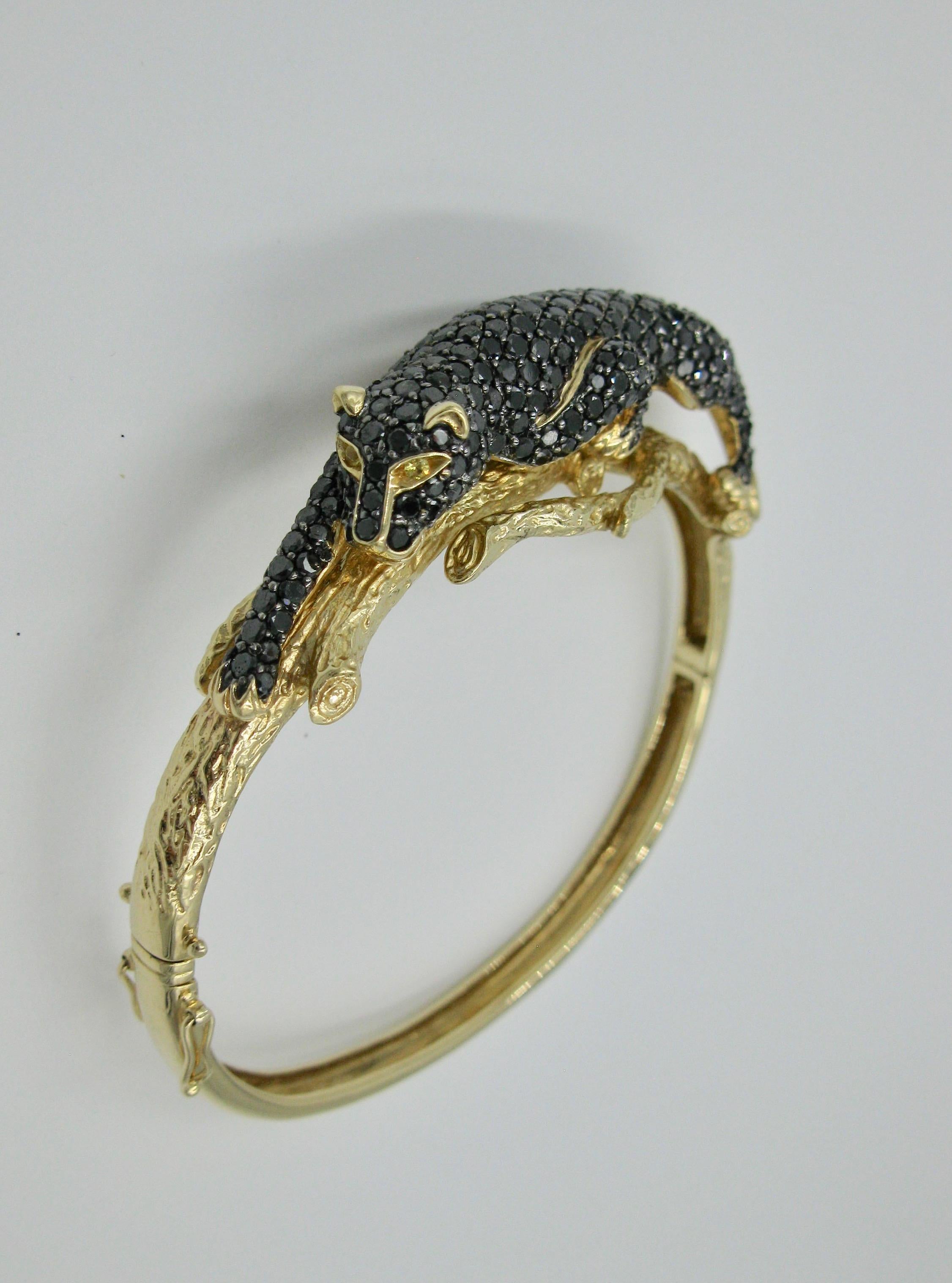 Black Panther Leopard Bracelet Black Diamond 14 Karat Gold In Good Condition In New York, NY