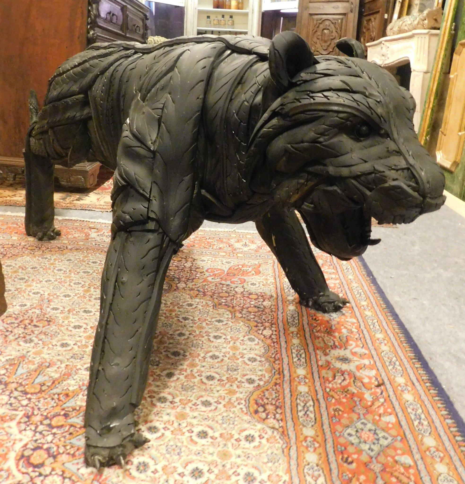 20th Century Black Panther Statue of Reused Tire, Italian Art, 1900 For Sale