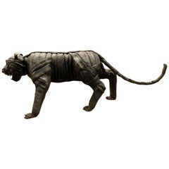 Antique Black Panther Statue of Reused Tire, Italian Art, 1900