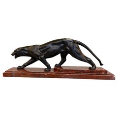 Black Panther Statue With Red Marble Base