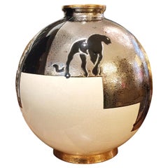Vase en forme de panthère noire Emaux de Longwy
