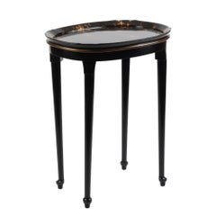 Black Papier Maché Standing Rim Oval Tea Tray with a Gilt Floral Pattern '1820'