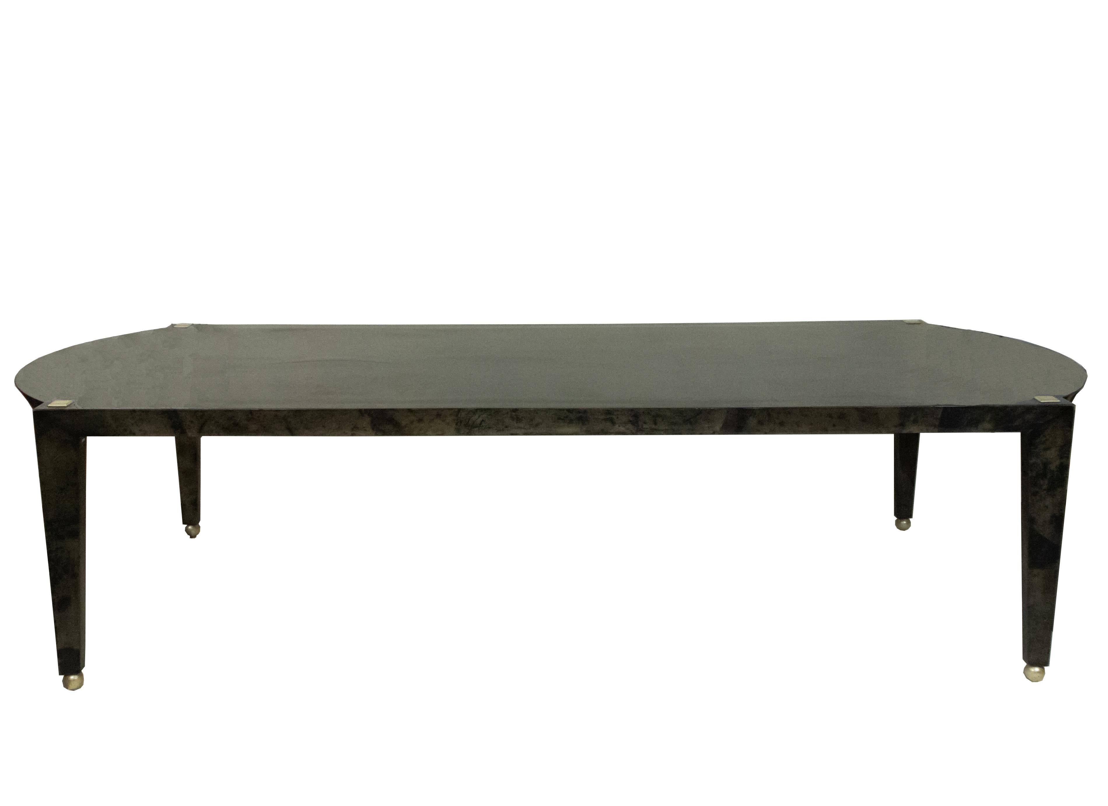 Mid-Century Modern Black Parchment and Silver Leaf Dining Table