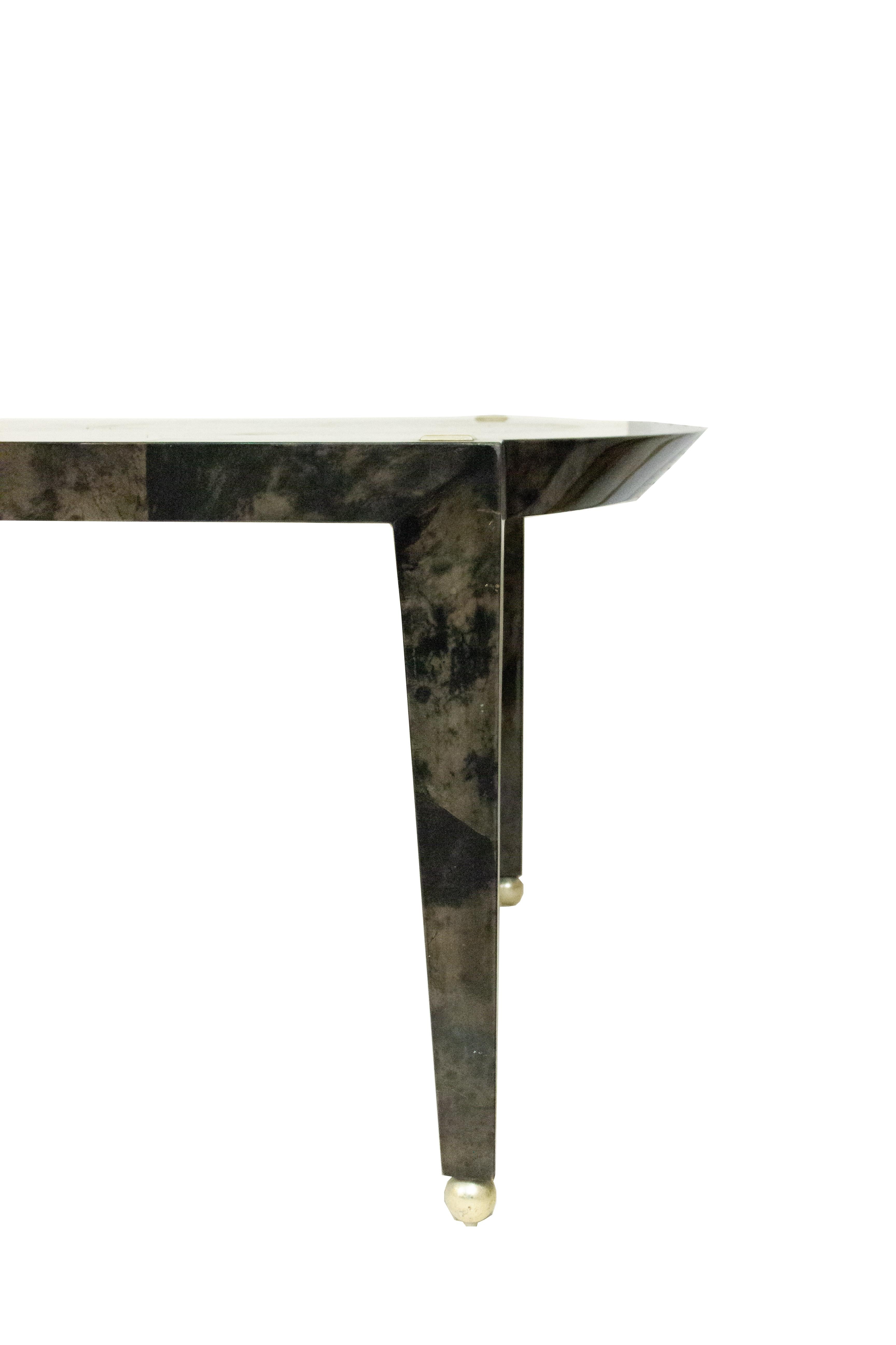 Italian Black Parchment and Silver Leaf Dining Table
