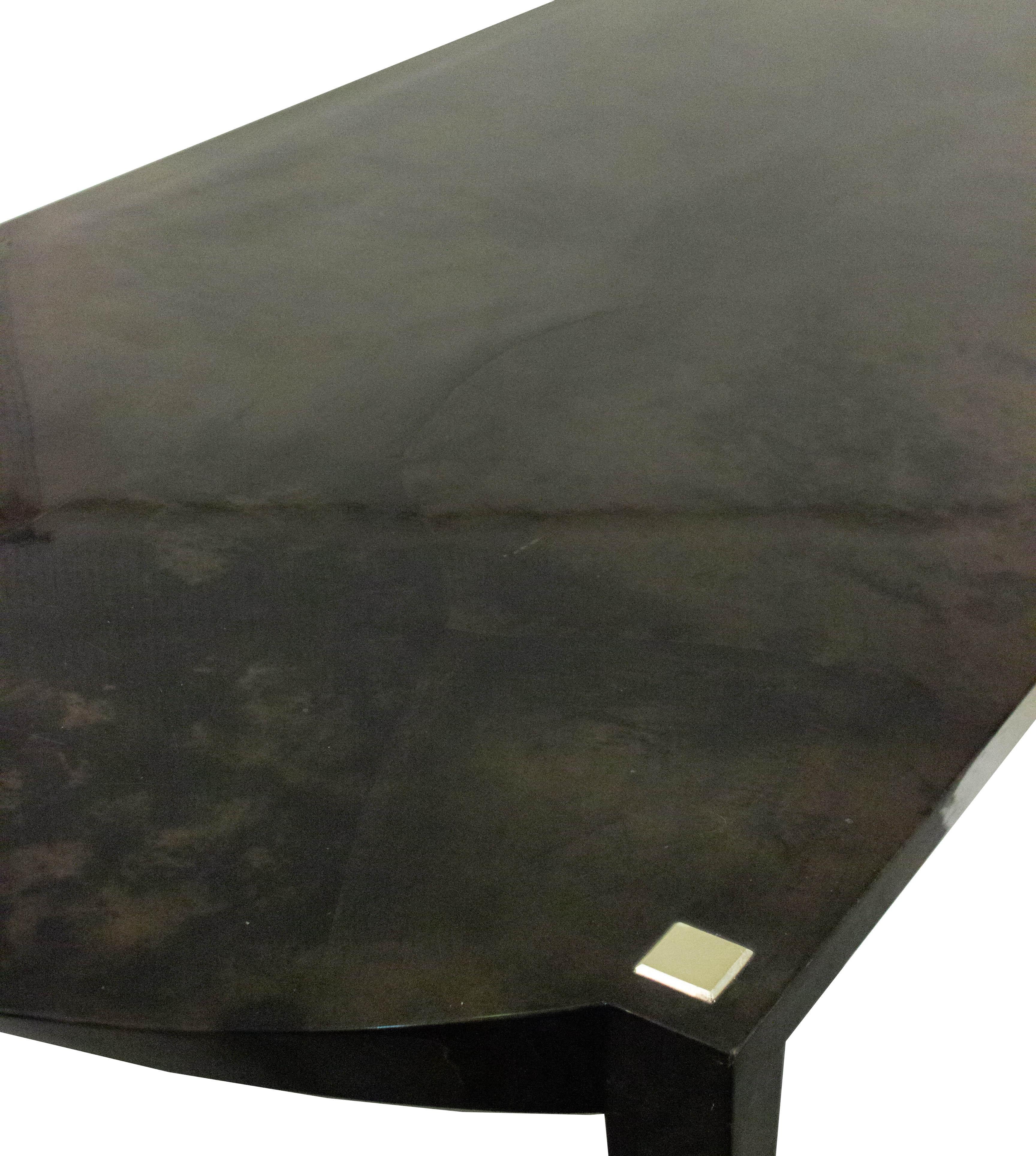 20th Century Black Parchment and Silver Leaf Dining Table