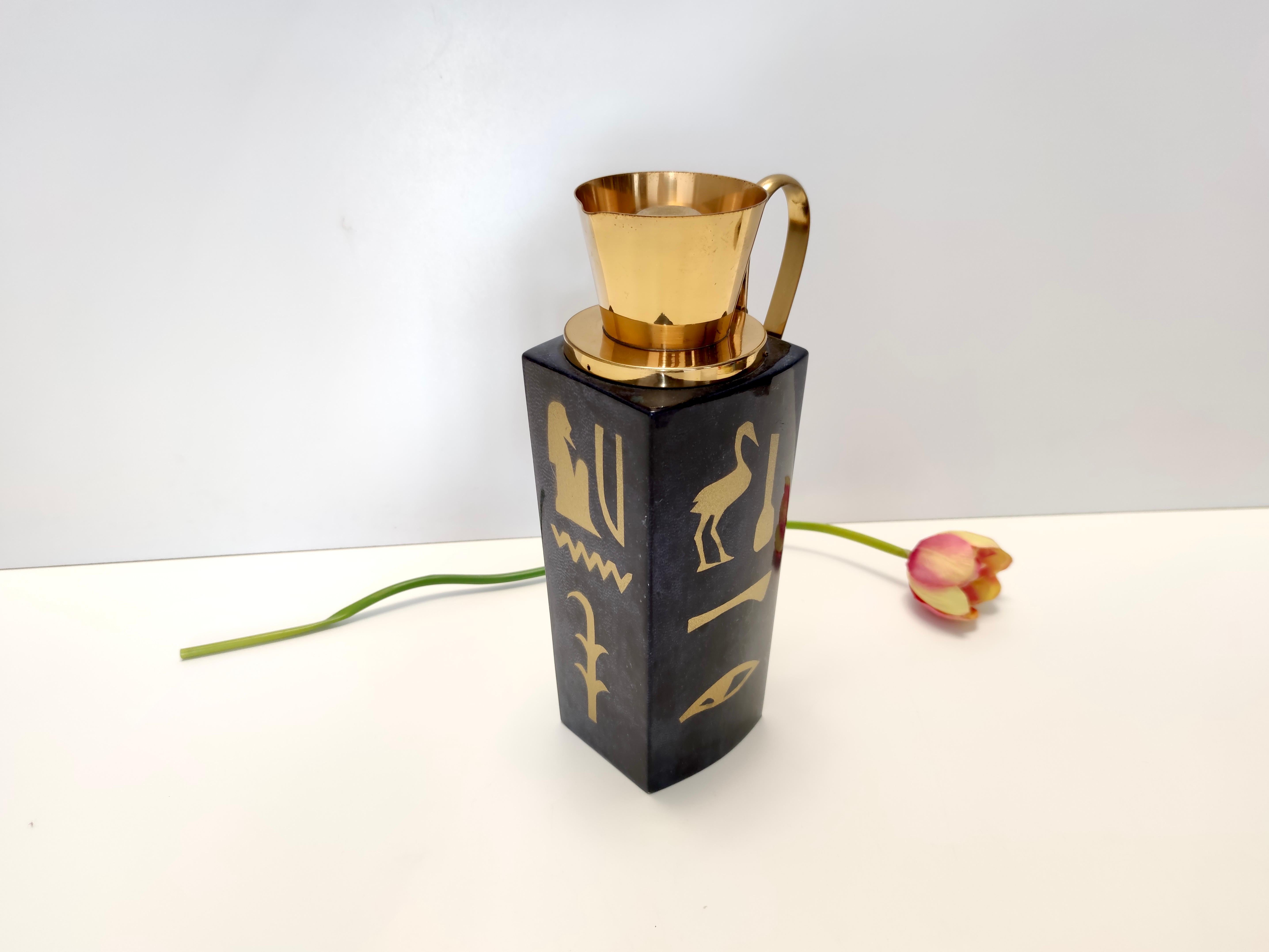 Made in Cusano Milanino, near Milan, Italy, in 1960s.
This thermos is made in painted parchment, brass, beech and glass.
It is a vintage piece, therefore it might show slight traces of use, but it can be considered as in perfect original condition.