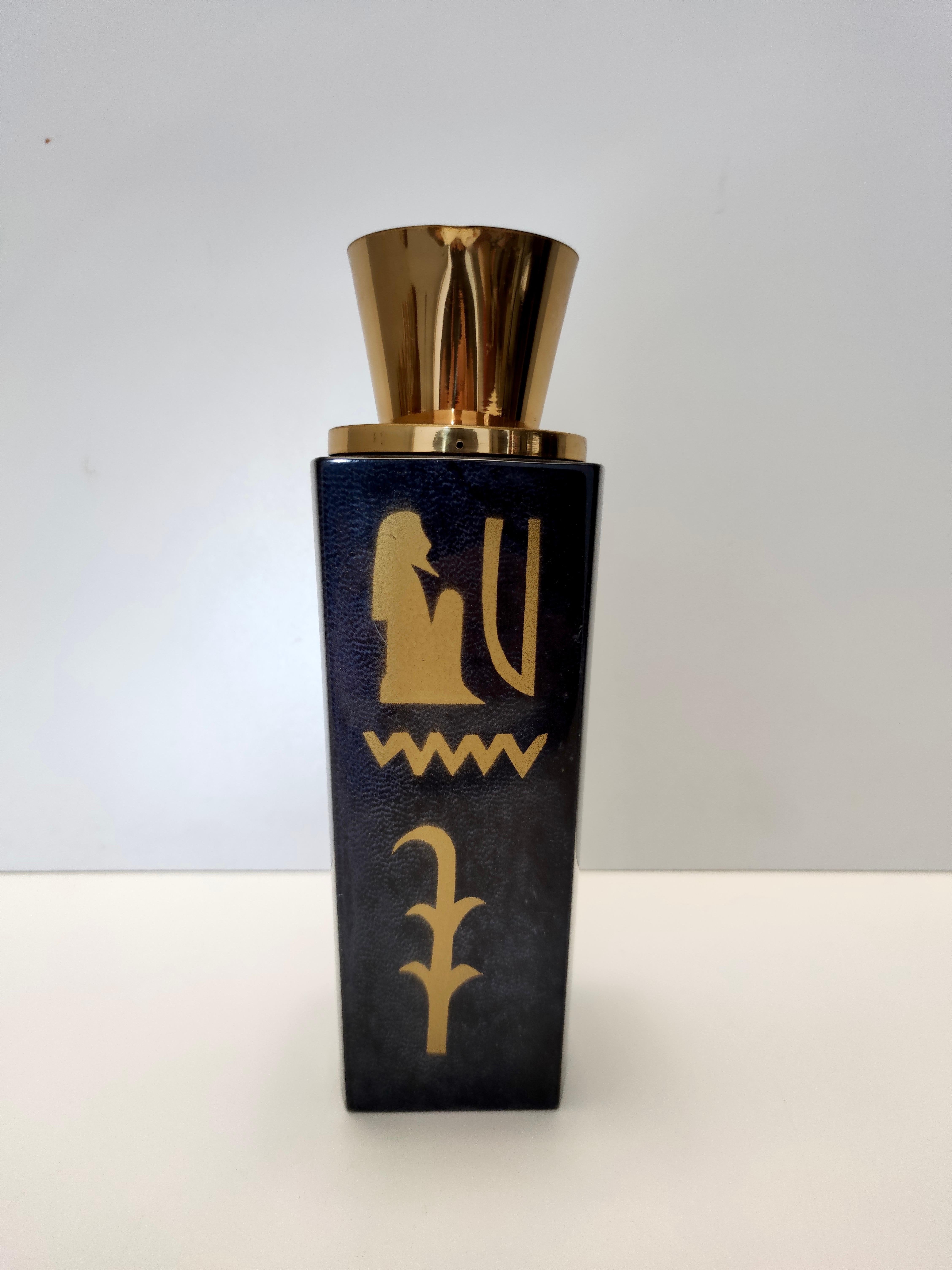 Black Parchment Thermos with Hieroglyphics by Aldo Tura for Macabo, Italy In Excellent Condition For Sale In Bresso, Lombardy