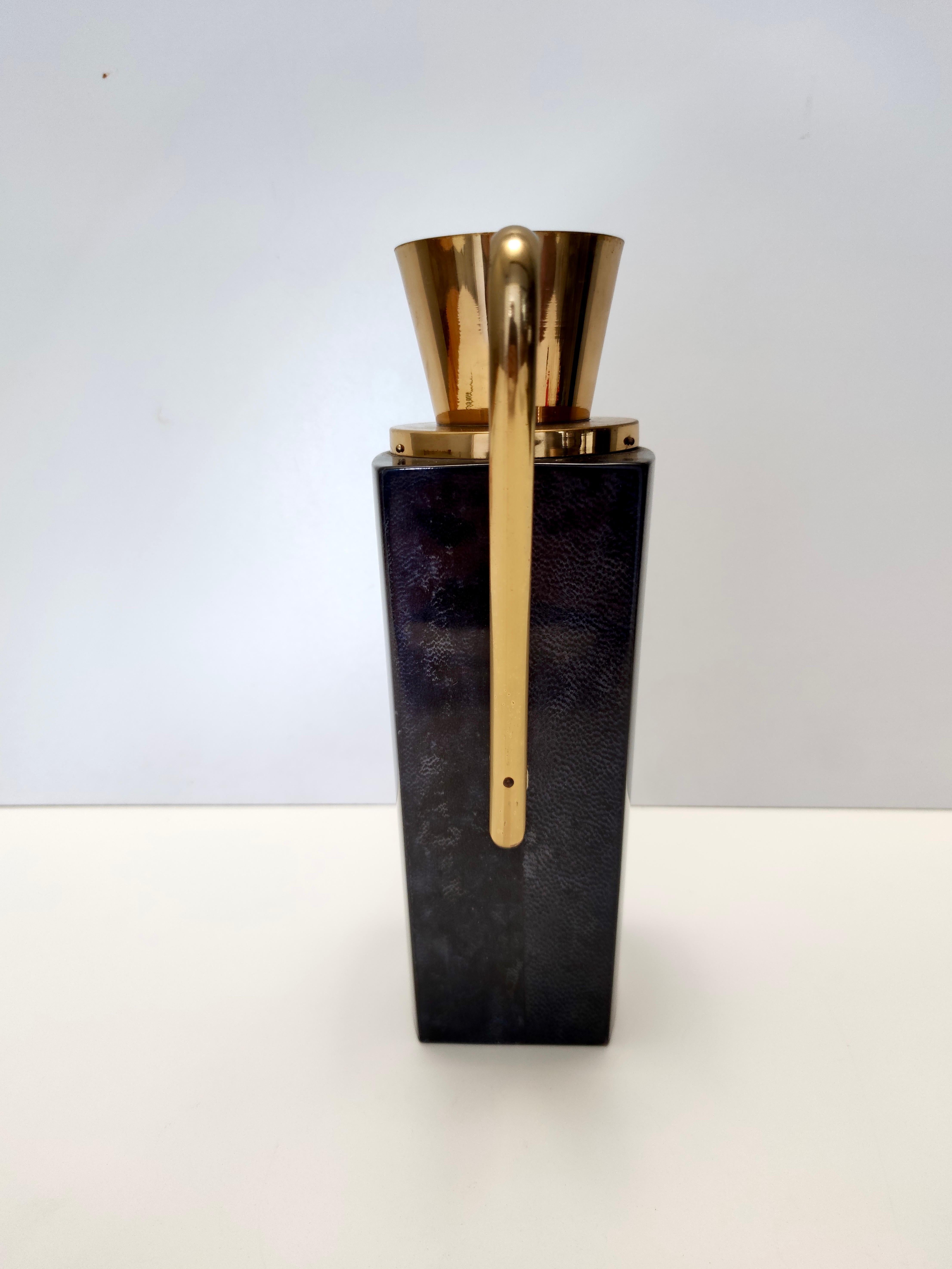 Brass Black Parchment Thermos with Hieroglyphics by Aldo Tura for Macabo, Italy For Sale