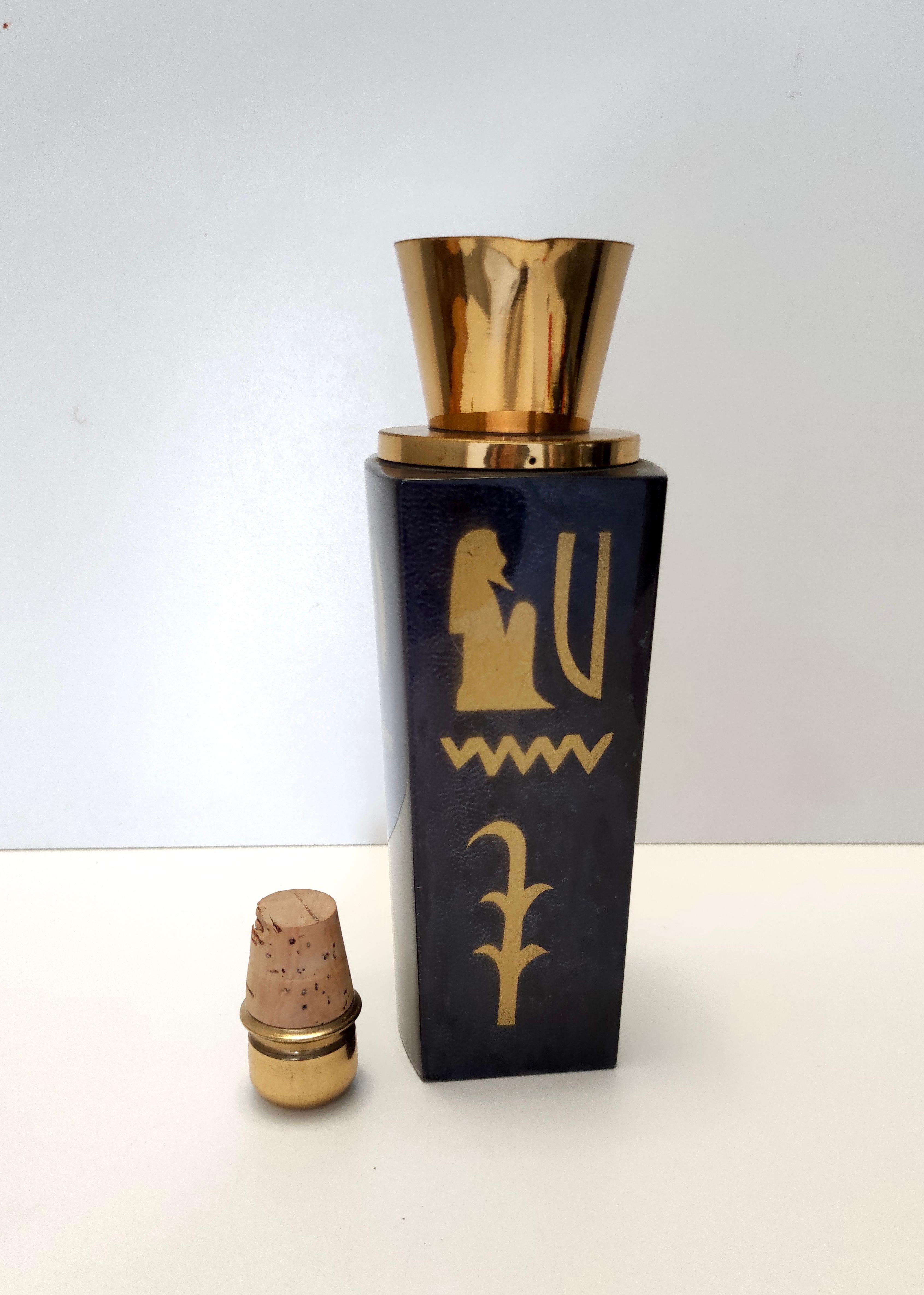 Black Parchment Thermos with Hieroglyphics by Aldo Tura for Macabo, Italy For Sale 1