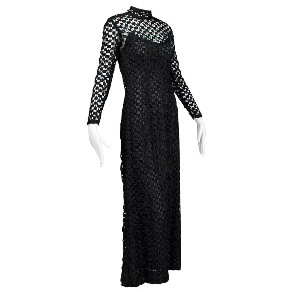 Black Pat Sandler Côte d'Azur Illusion Crochet Maxi Dress - XS, late 1960s