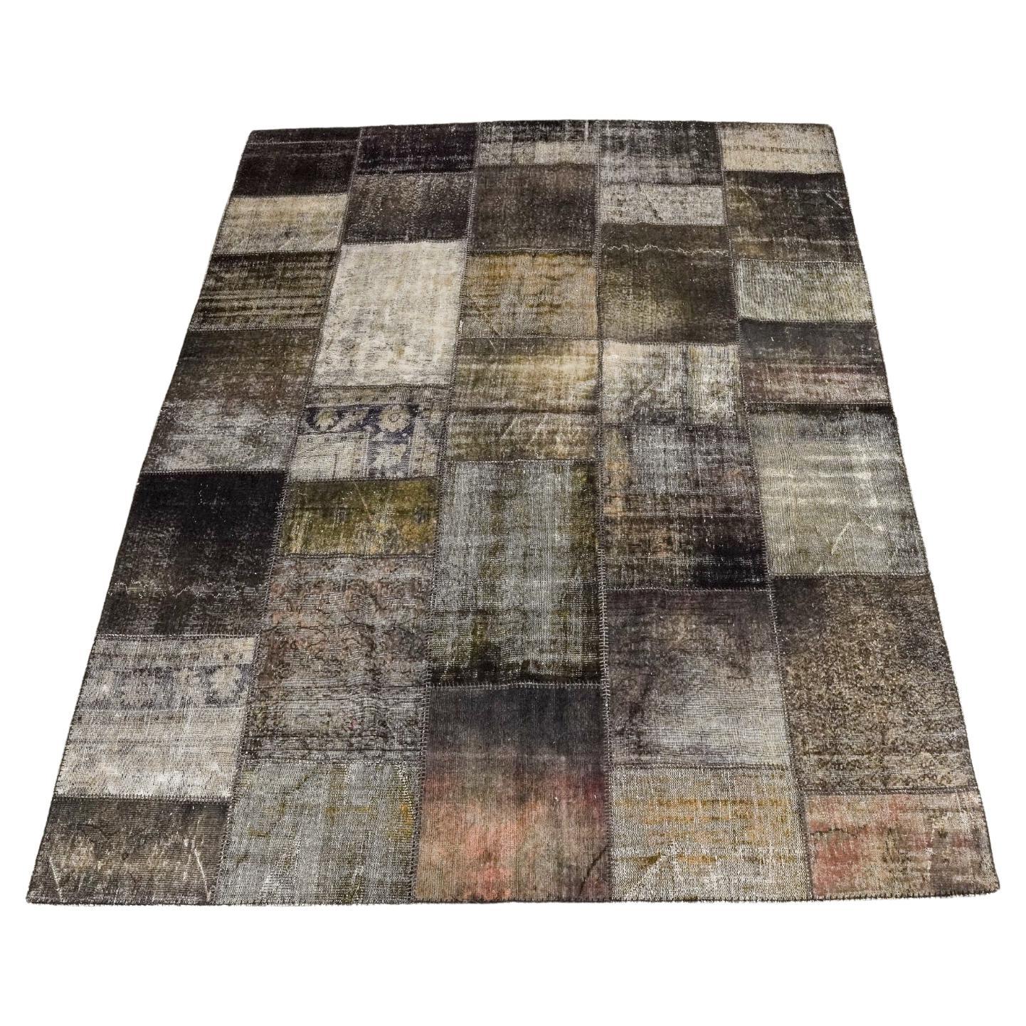 Black Patchwork Hand Knotted Kilim Rug
