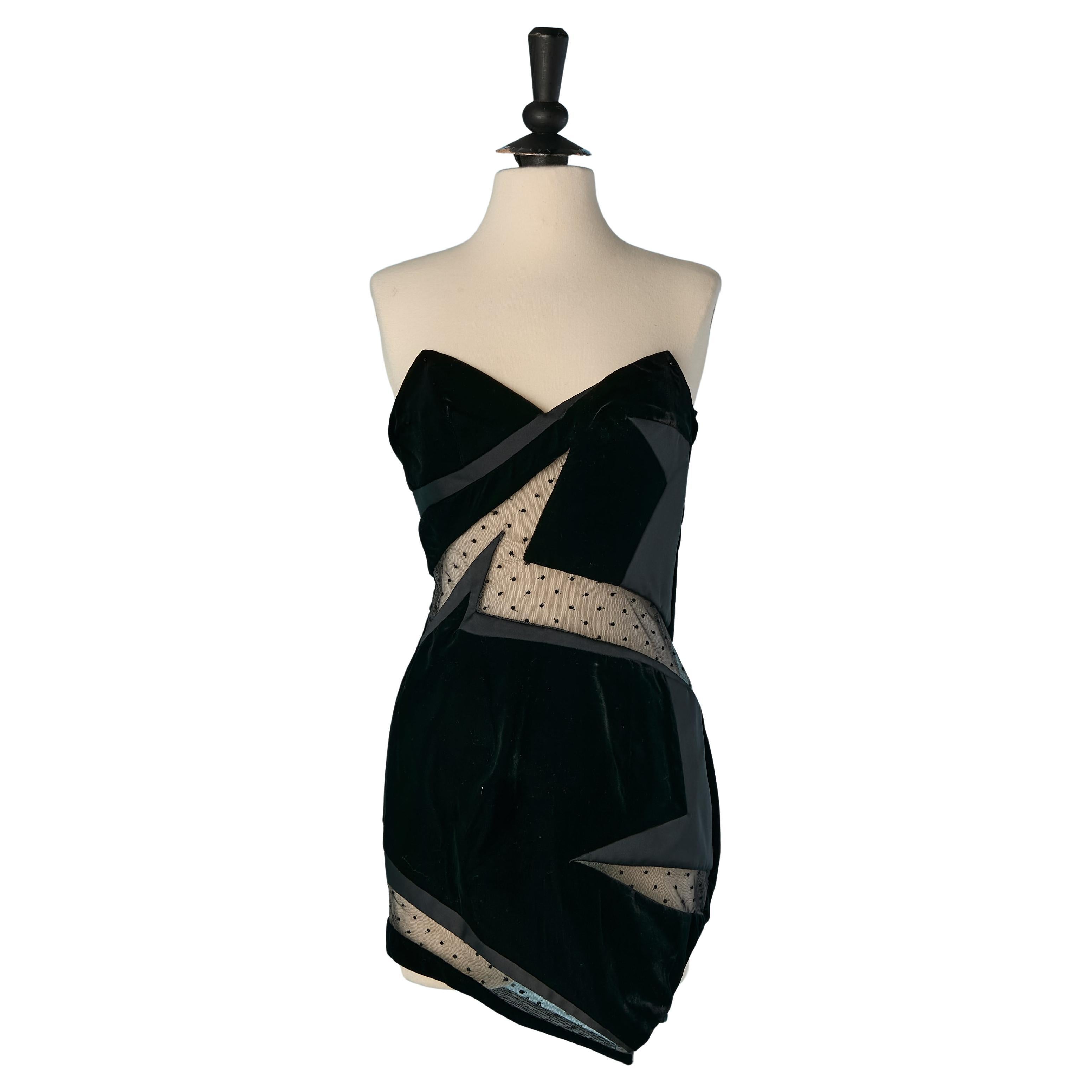 Black patchwork mini bustier cocktail dress ALEXANDRE VAUTHIER For Sale