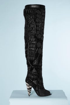 Black patchwork open-toes waders with zebra calfskin heels Tom Ford