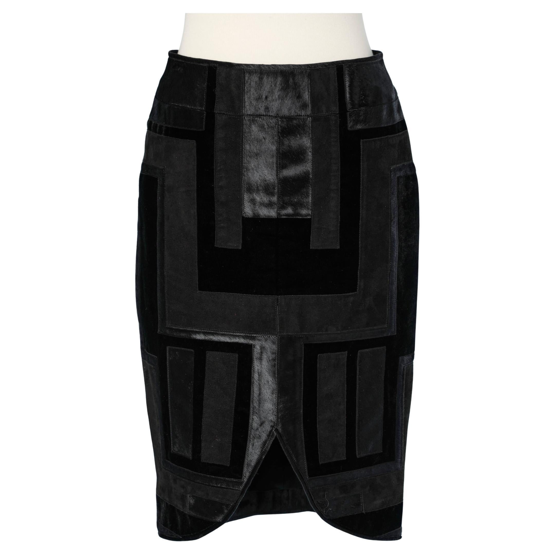 Black patchwork skirt made of suede, leather and velvet TOM FORD For Sale