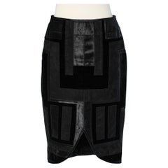 Jupe noire en daim, cuir et velours TOM FORD