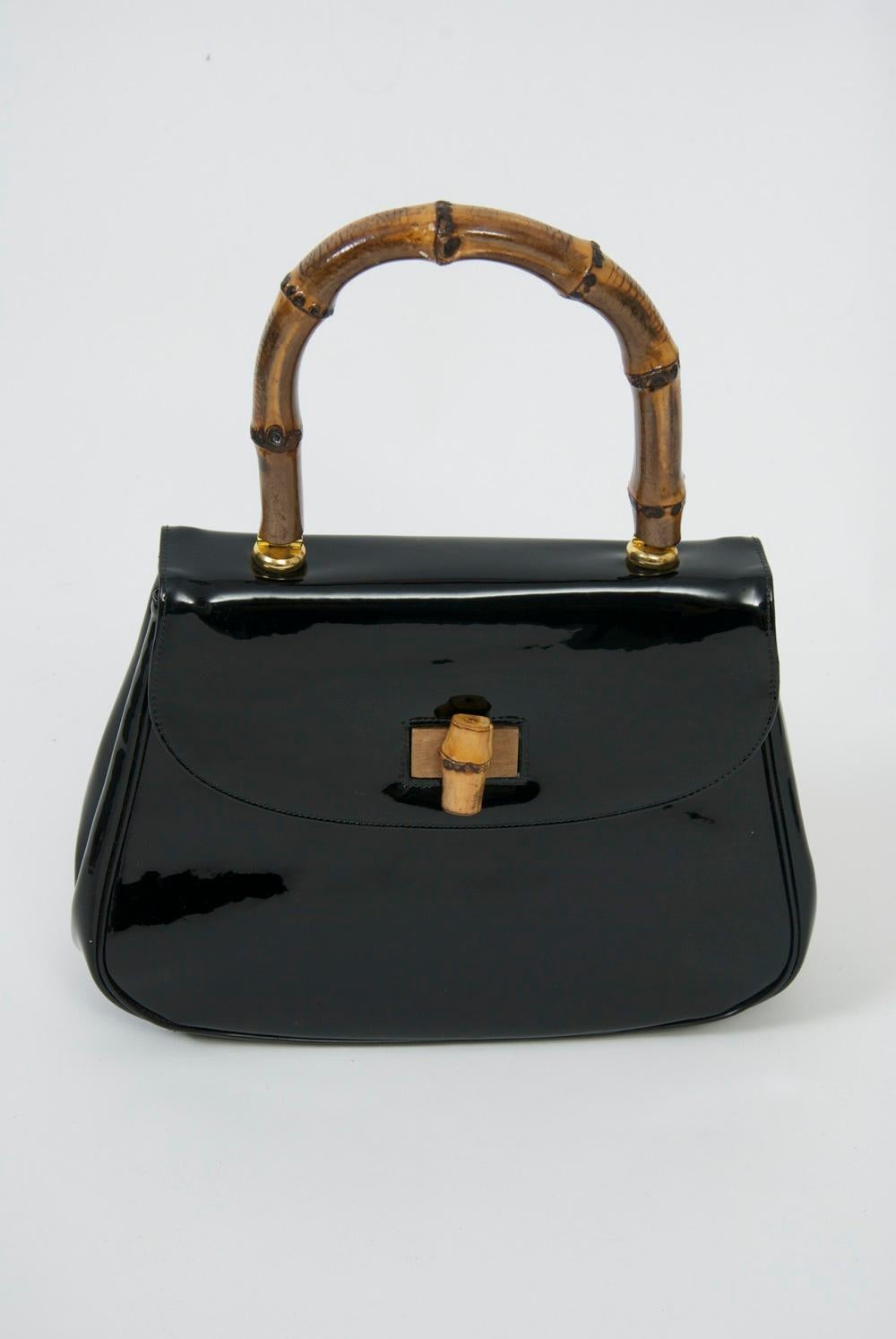 Black Patent Gucciesque Handbag In Good Condition In Alford, MA