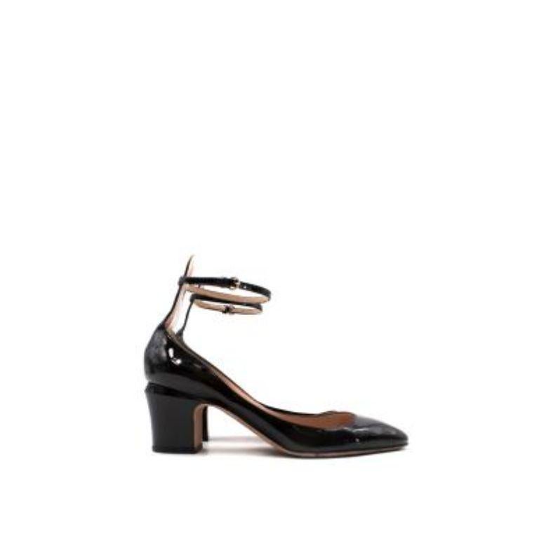 Black Patent Leather Ankle Strap Heeled Pumps For Sale at 1stDibs