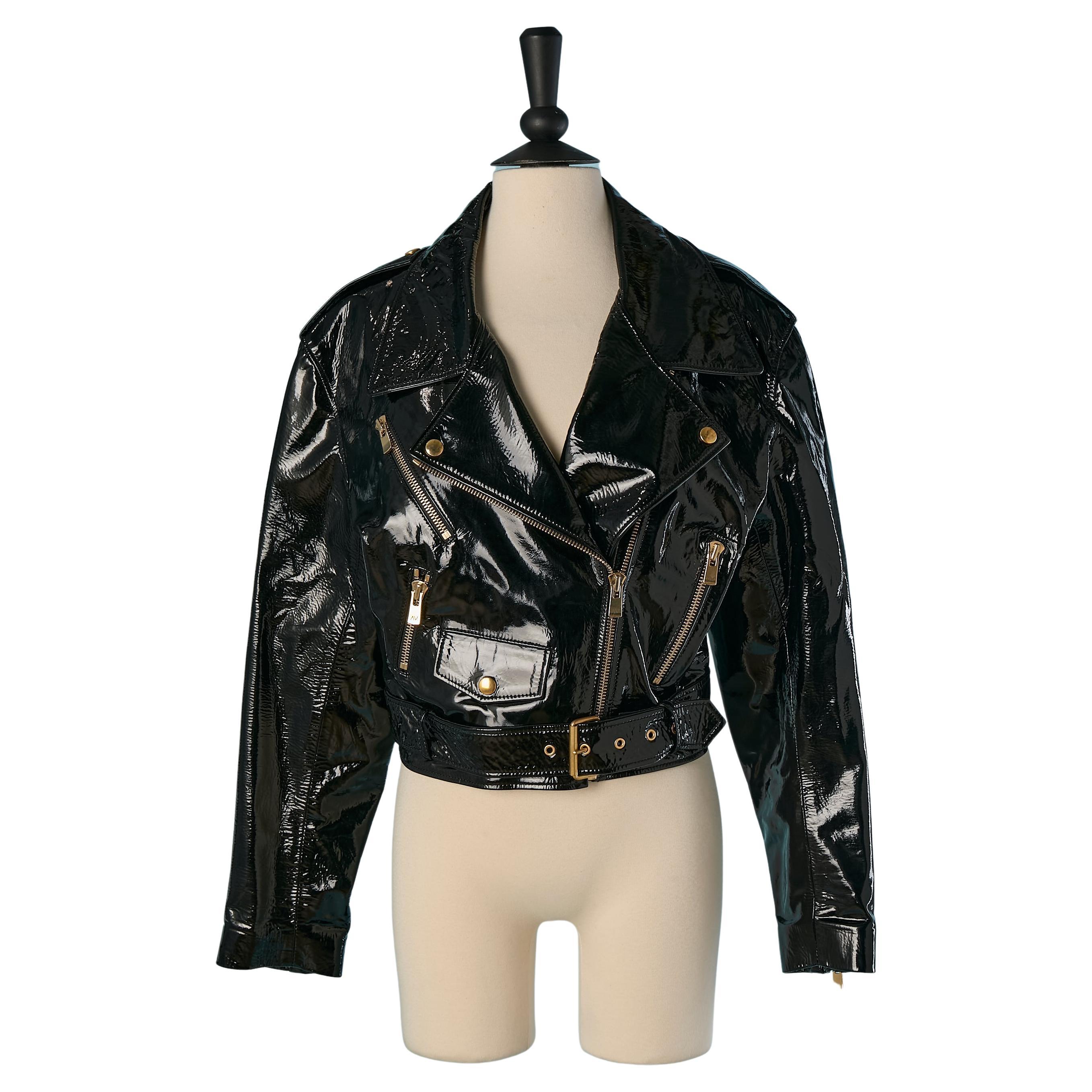 Black patent leather biker jacket ALEXANDRE VAUTHIER