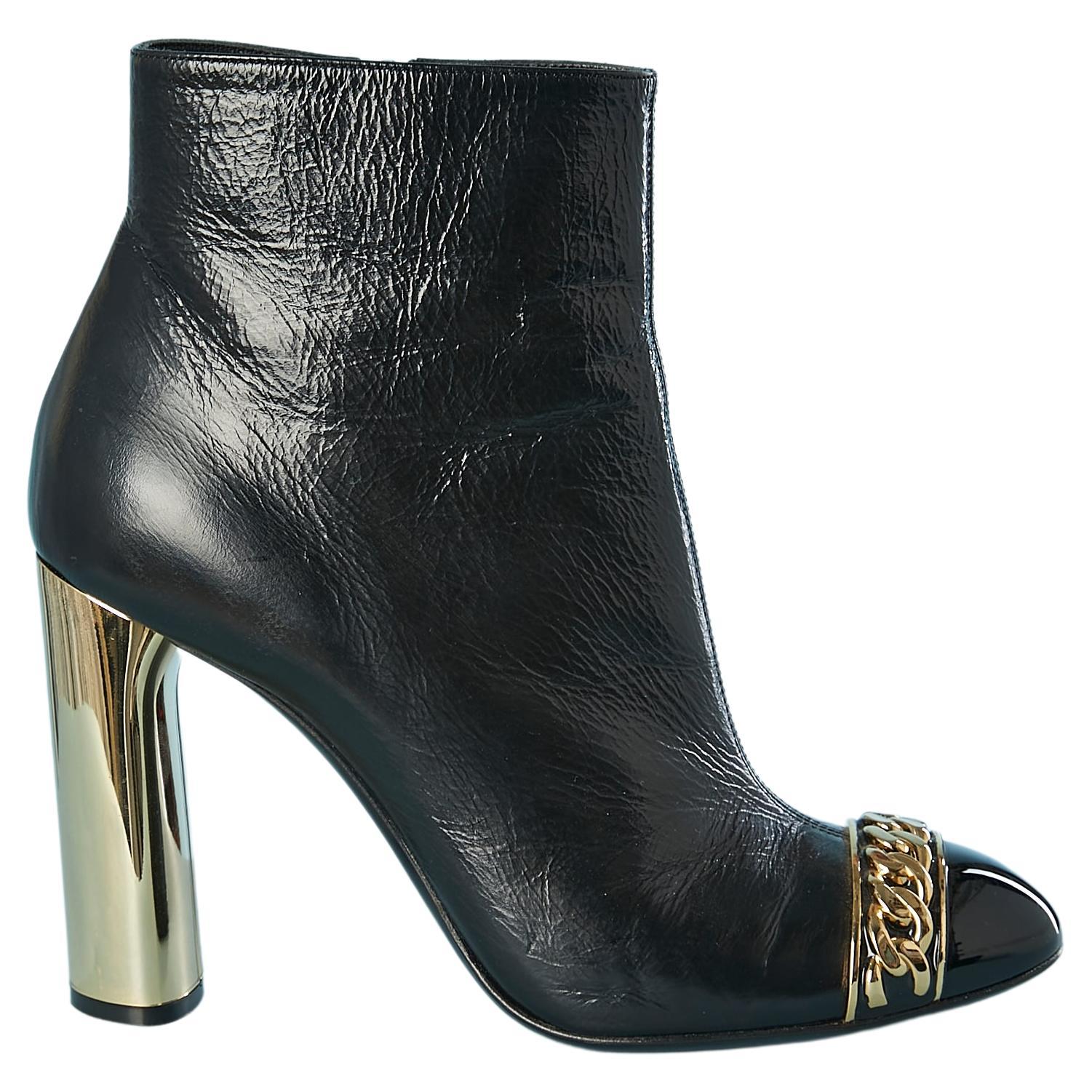 Black patent leather boots with gold metal chain and heels Casadei  For Sale