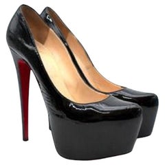 Christian Louboutin Black Patent Leather Daffodile Platform Pumps Size 37.5  at 1stDibs