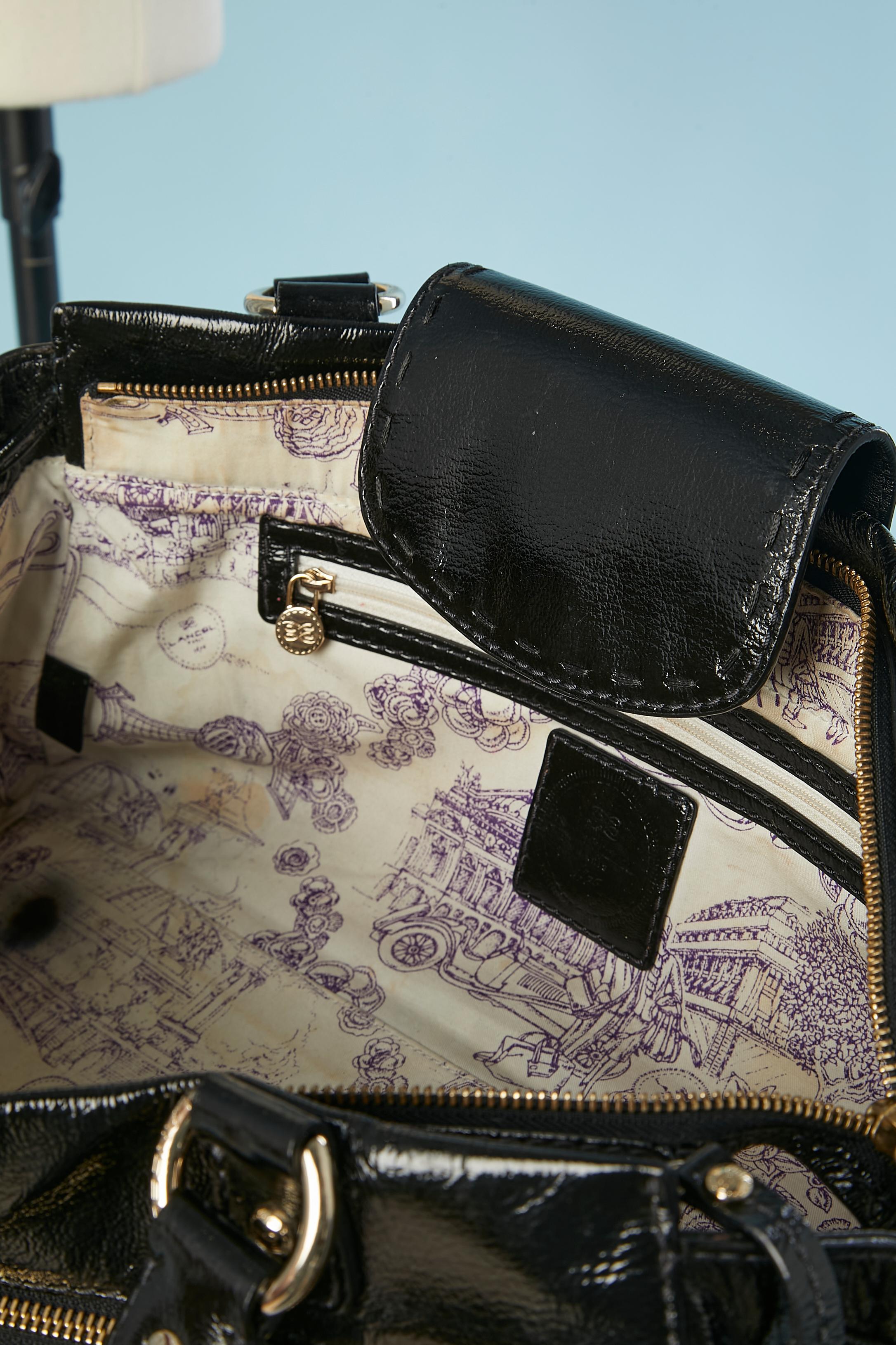 Black patent leather hand-bag Lancel For Sale 4