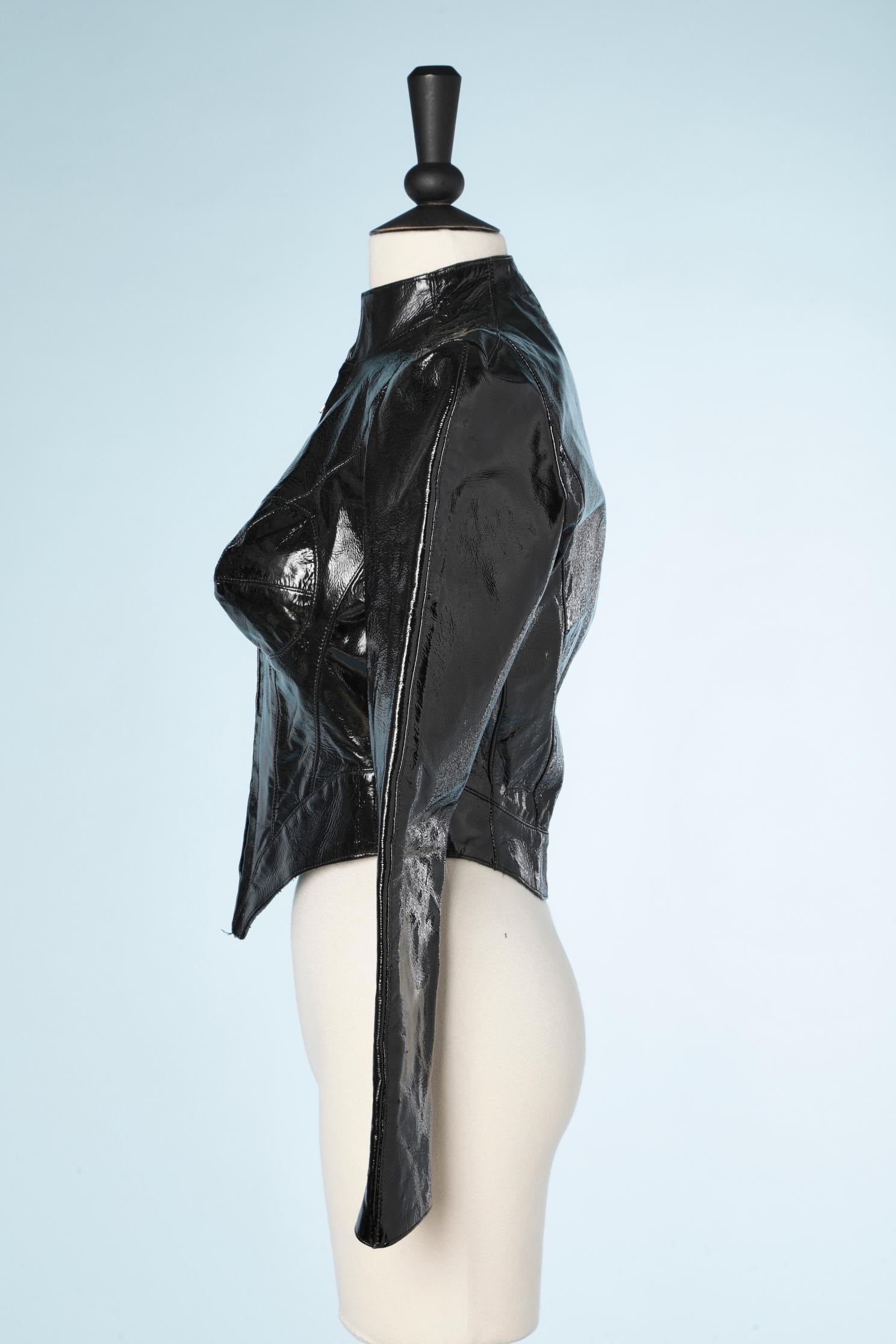 Women's Black patent leather jacket  with breast cut shape Thierry Mugler 