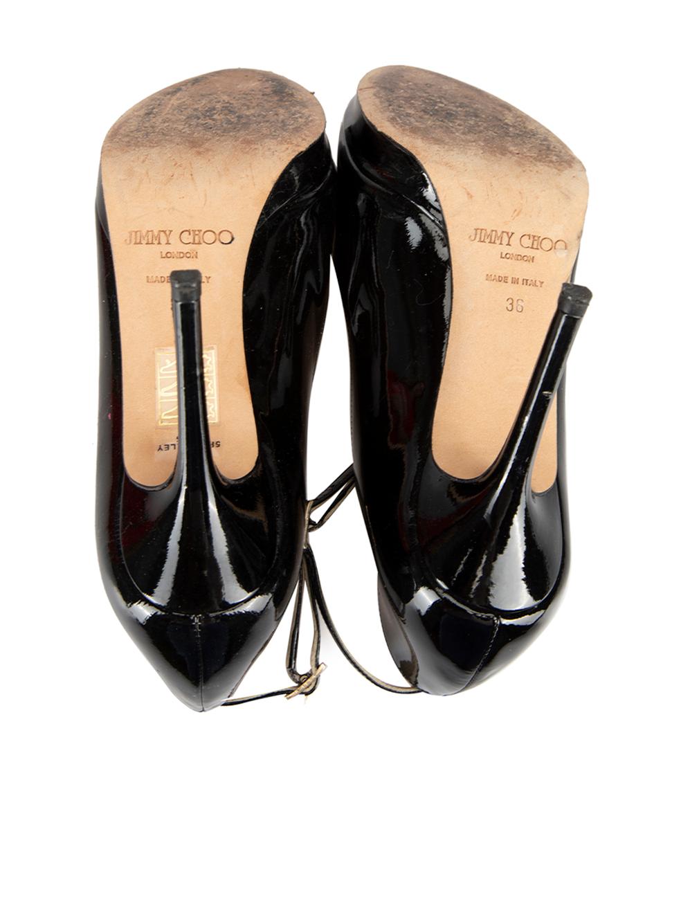Women's Black Patent Leather Loxley Peep-Toe Platform Heels Size IT 36 For Sale