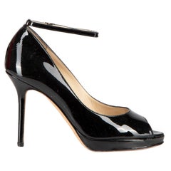 Black Patent Leather Loxley Peep-Toe Platform Heels Size IT 36