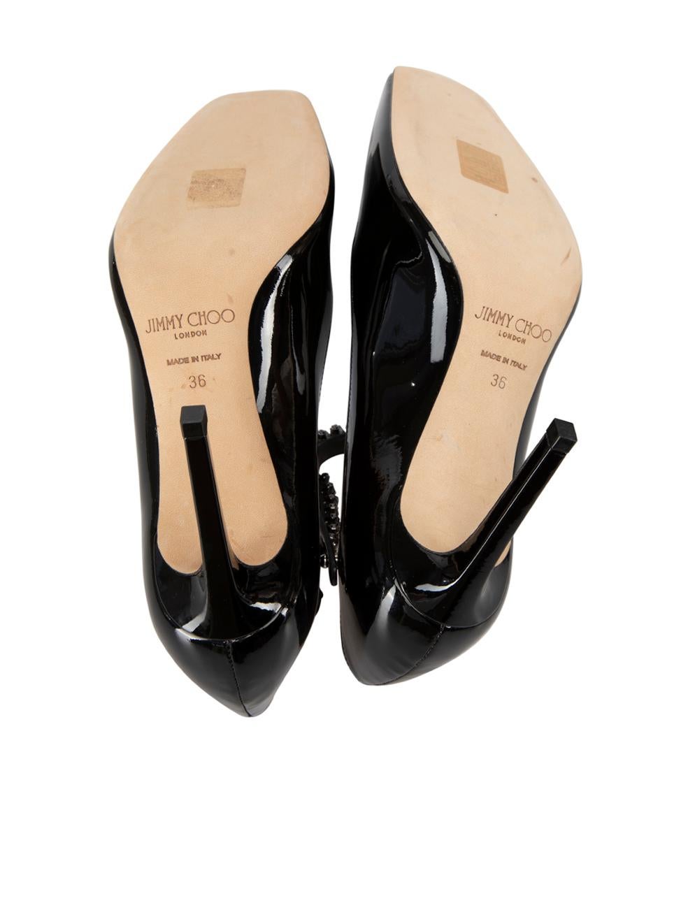 Women's Black Patent Leather Malva 85 Crystal Detail Heels Size IT 36 For Sale