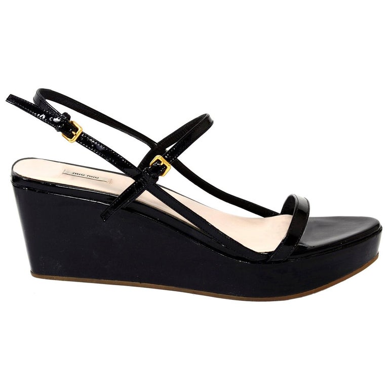 Black Patent Leather Miu Miu Sandals Platform Wedge Shoes Size 38 For Sale At 1stdibs
