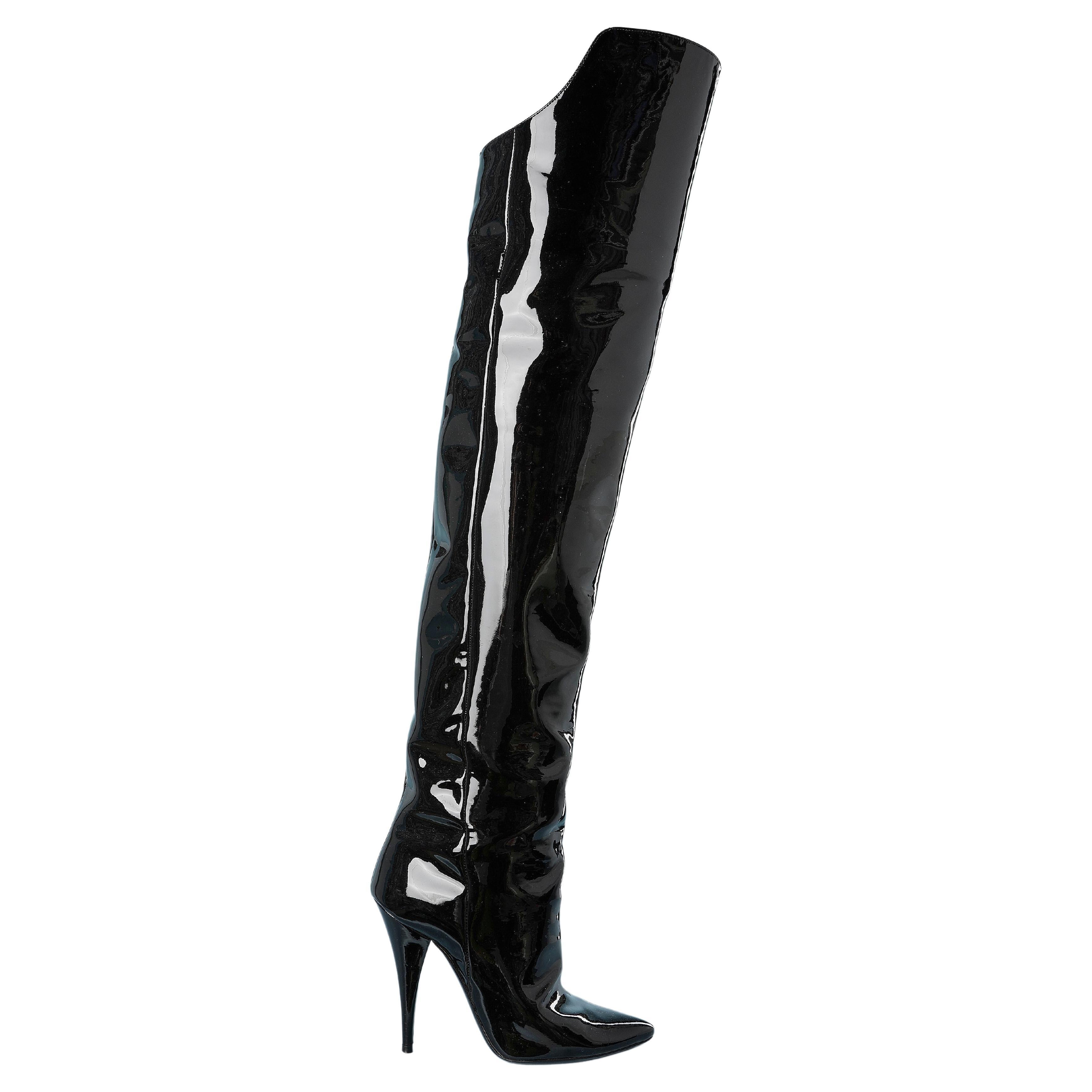 Black patent leather over-the-knee thigh boots Saint Laurent 