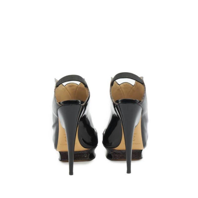 Women's Black Patent Leather Peep Toe Platform Heels Size IT 39.5 For Sale