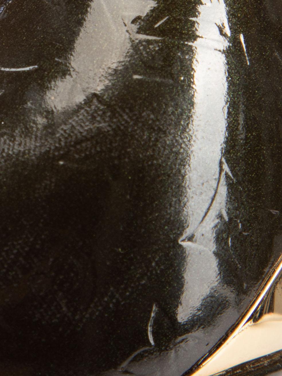 Black Patent Leather Petite Monogram Peep-Toe Wedge Sandals Size IT 40 For Sale 1