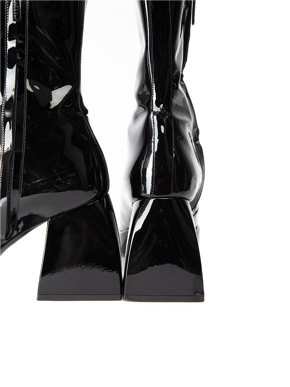 Nodaleto Black Patent Leather Square Toe Boots Size IT 36 1