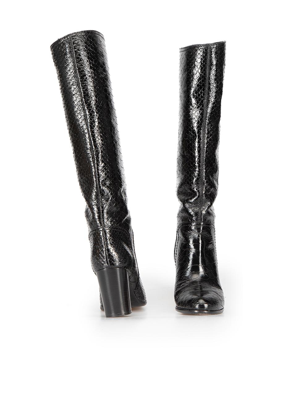 Sergio Rossi Black Patent Python Leather Knee Boots Size IT 35 In Good Condition In London, GB