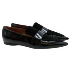 black patent & suede point toe loafers