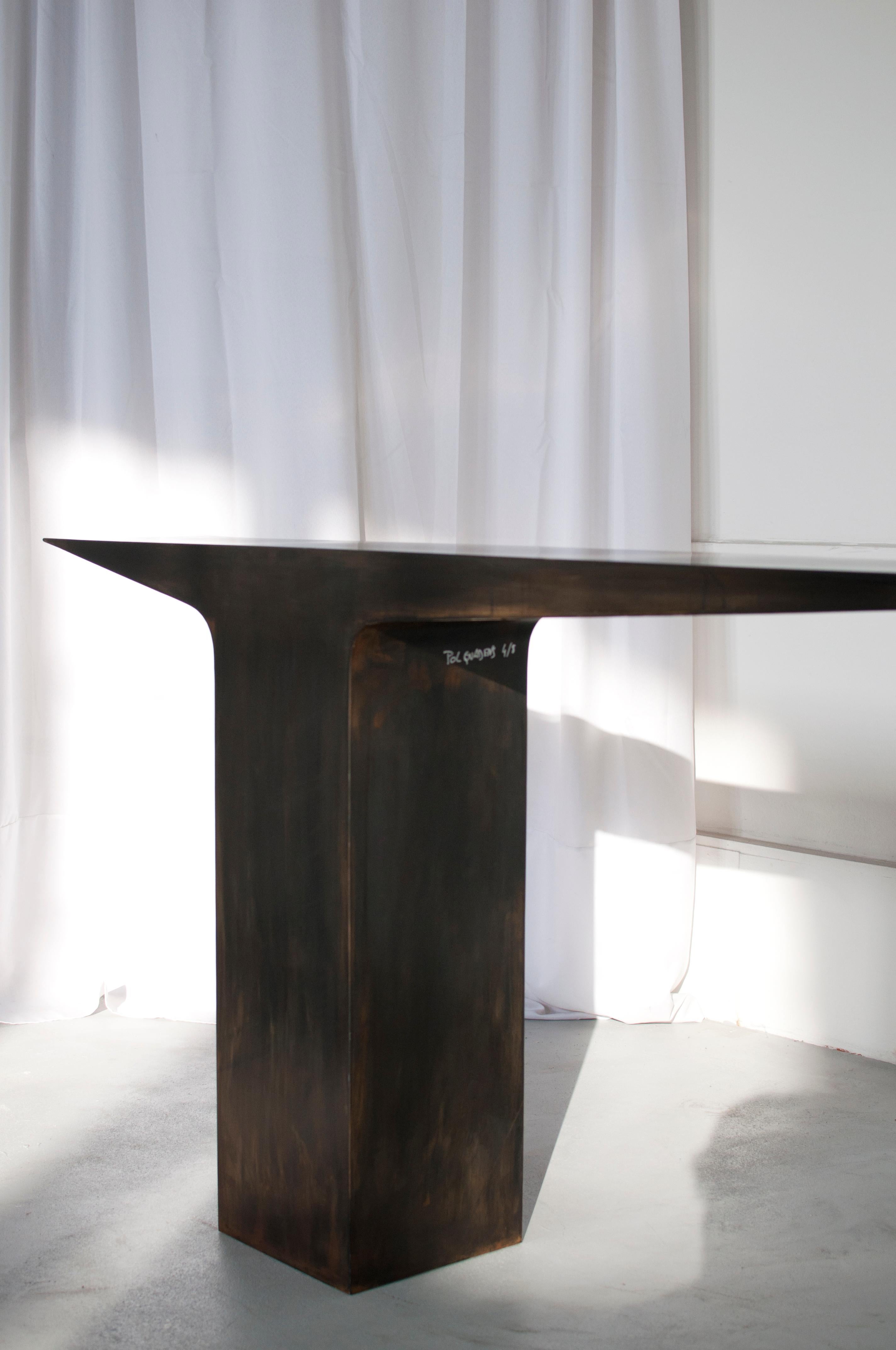 Post-Modern Black Patina Blade Console by Pol Quadens For Sale
