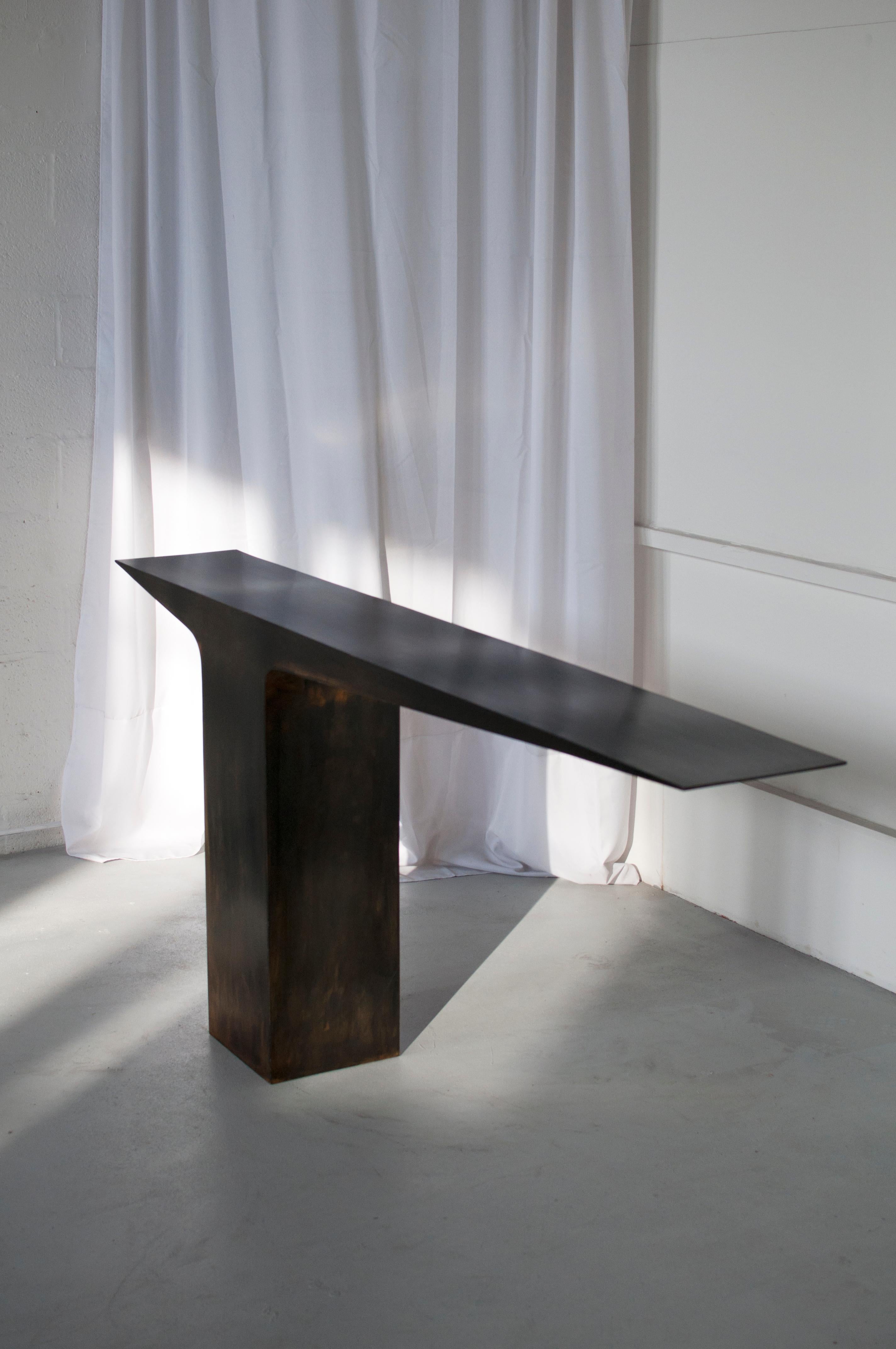 Belgian Black Patina Blade Console by Pol Quadens For Sale