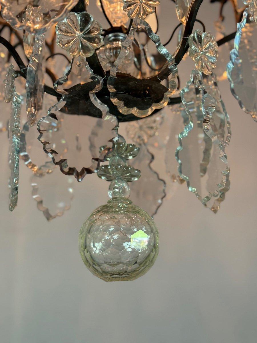 Lampadario a gabbia in bronzo patinato nero con pendenti in cristallo tagliato CIRCA 19 in vendita 4