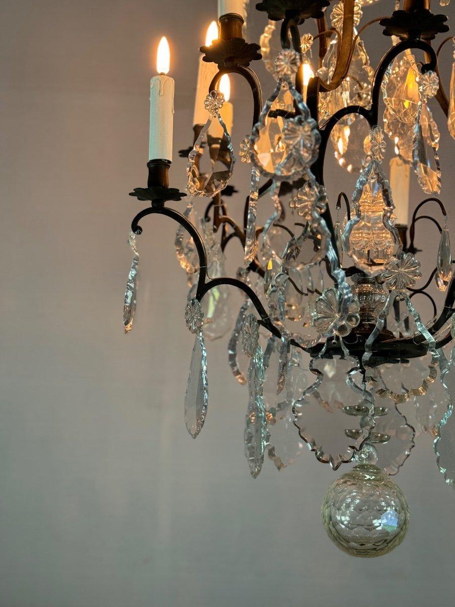 Lampadario a gabbia in bronzo patinato nero con pendenti in cristallo tagliato CIRCA 19 in vendita 5