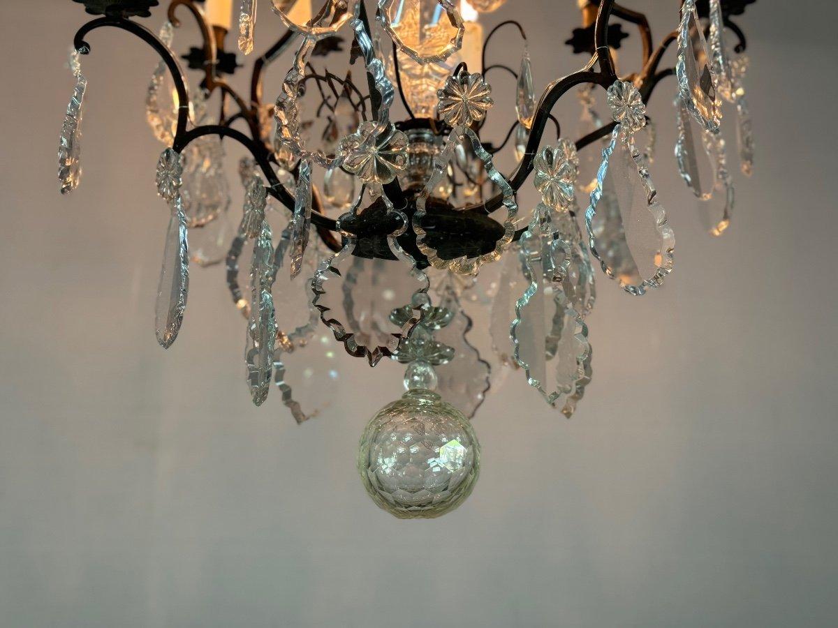 Lampadario a gabbia in bronzo patinato nero con pendenti in cristallo tagliato CIRCA 19 in vendita 6