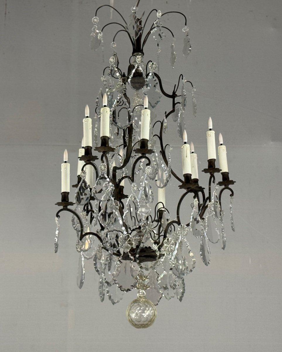 Lampadario a gabbia in bronzo patinato nero con pendenti in cristallo tagliato CIRCA 19 in vendita 7