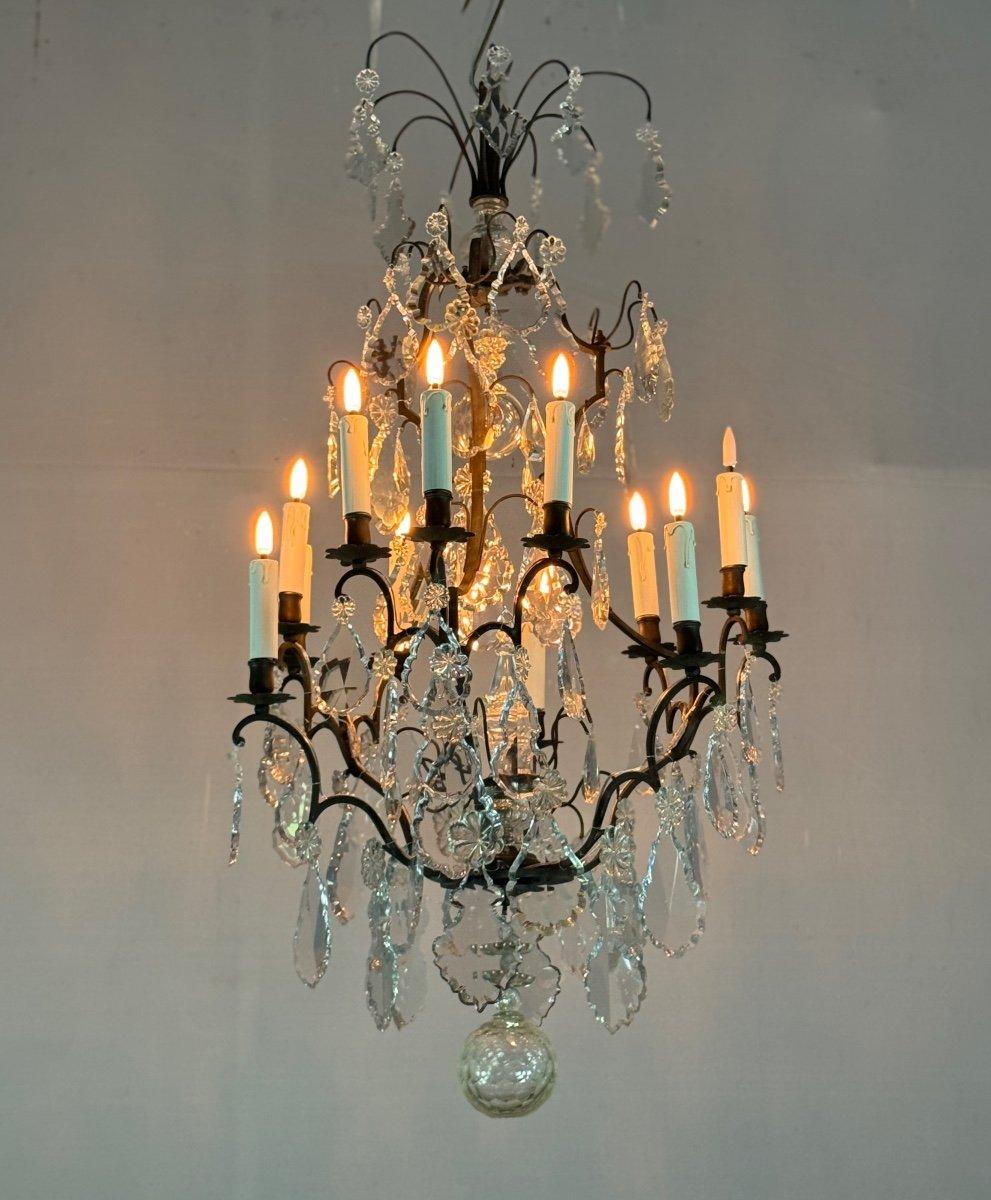 Lampadario a gabbia in bronzo patinato nero con pendenti in cristallo tagliato CIRCA 19 in vendita 8