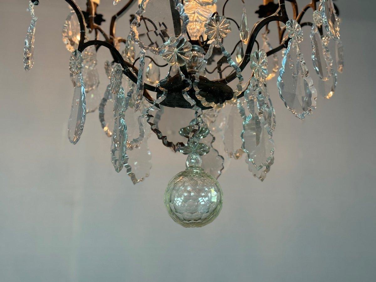 Lampadario a gabbia in bronzo patinato nero con pendenti in cristallo tagliato CIRCA 19 in vendita 1