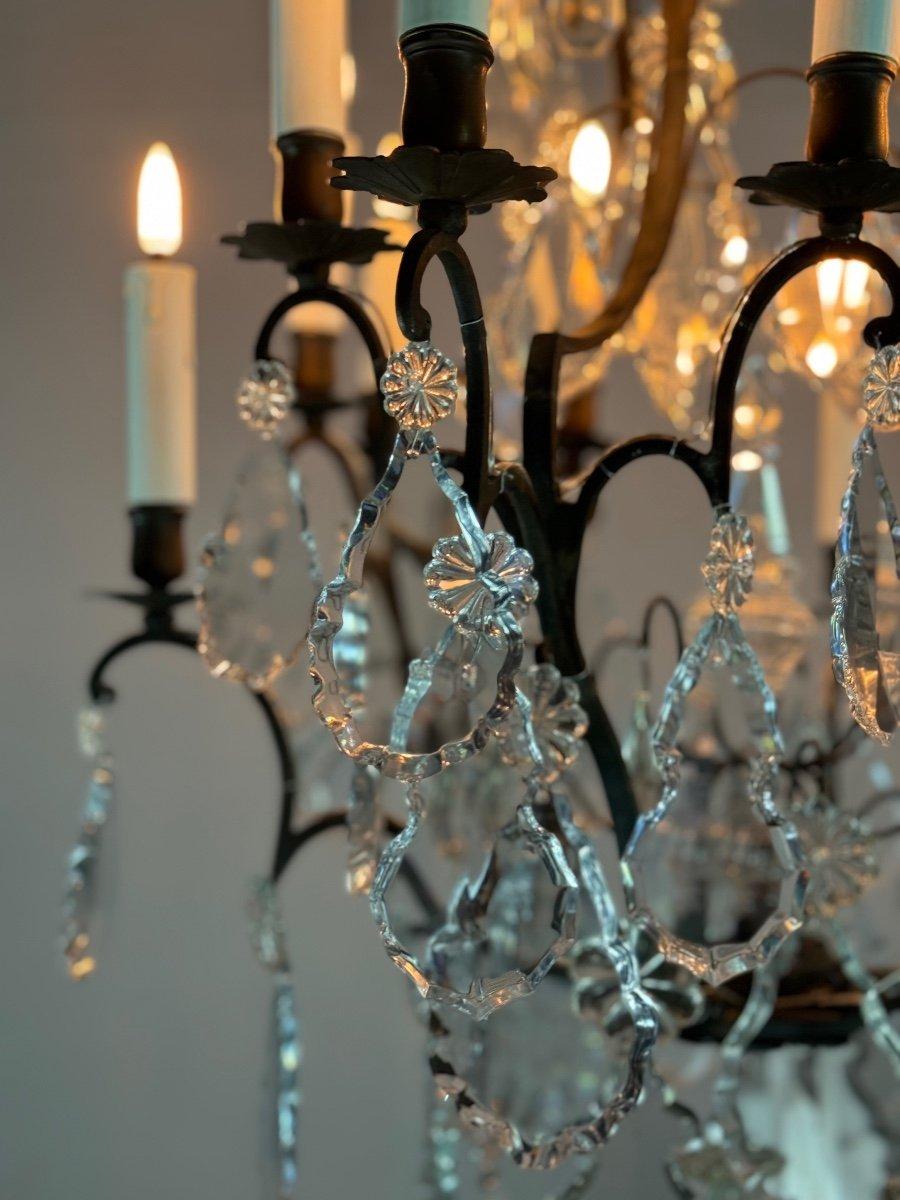 Lampadario a gabbia in bronzo patinato nero con pendenti in cristallo tagliato CIRCA 19 in vendita 2